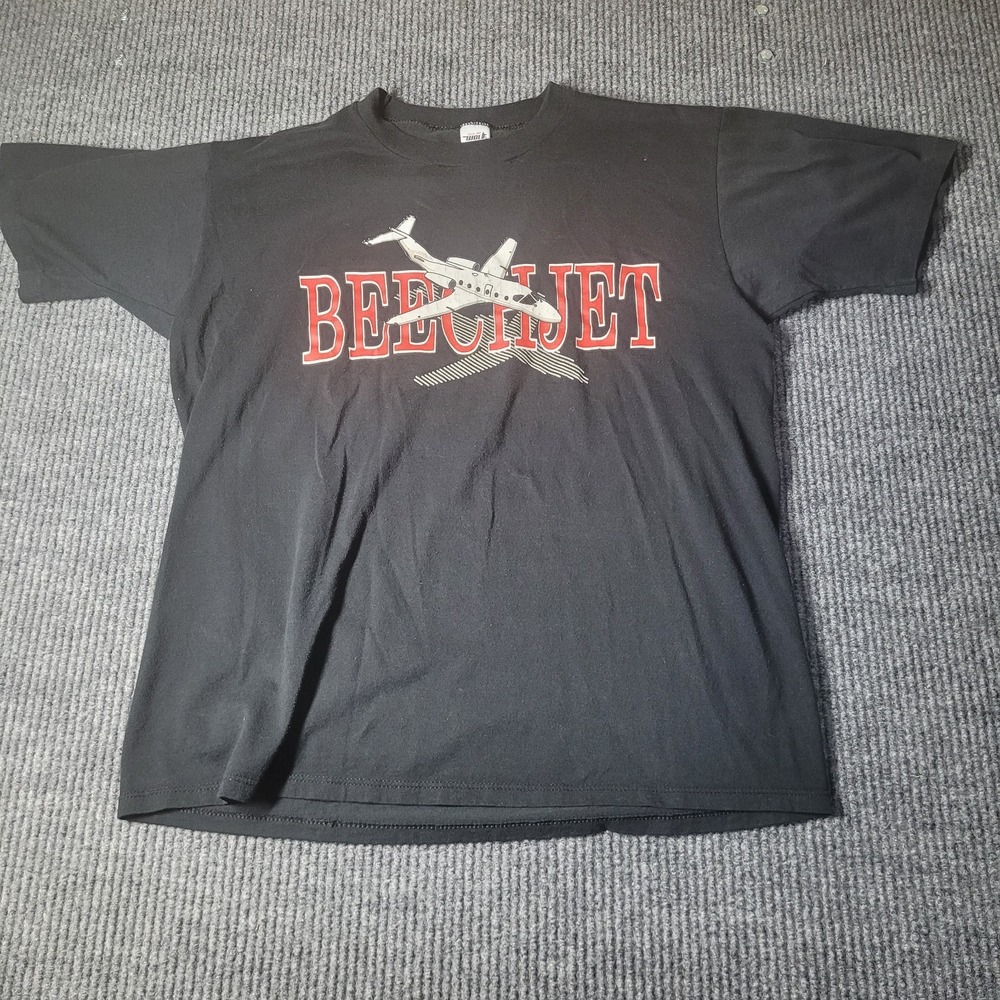 Vintage Wolf Tag Beechjet T-Shirt Black Mens Size XL‎ Made In USA